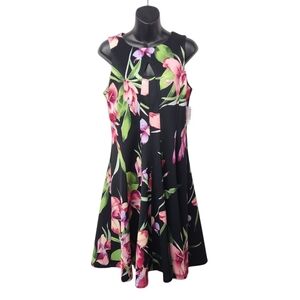 Dressbarn CB Established 1962 Pink Green Floral Flare Sleeveless Dress Sz 10 NWT